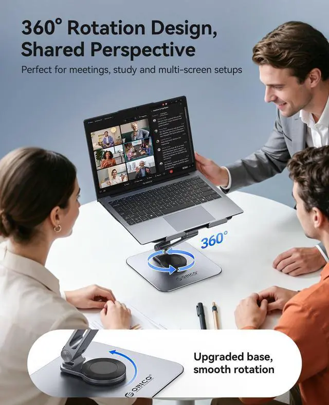 Alt view image 2 of 6 - Adjustable Laptop Stand with 360° Rotating Base, Foldable Aluminum Alloy Laptop Riser for Desk, Compatible with MacBook Neo Air Pro, Dell, HP (Up to 17") - ST10, Gray