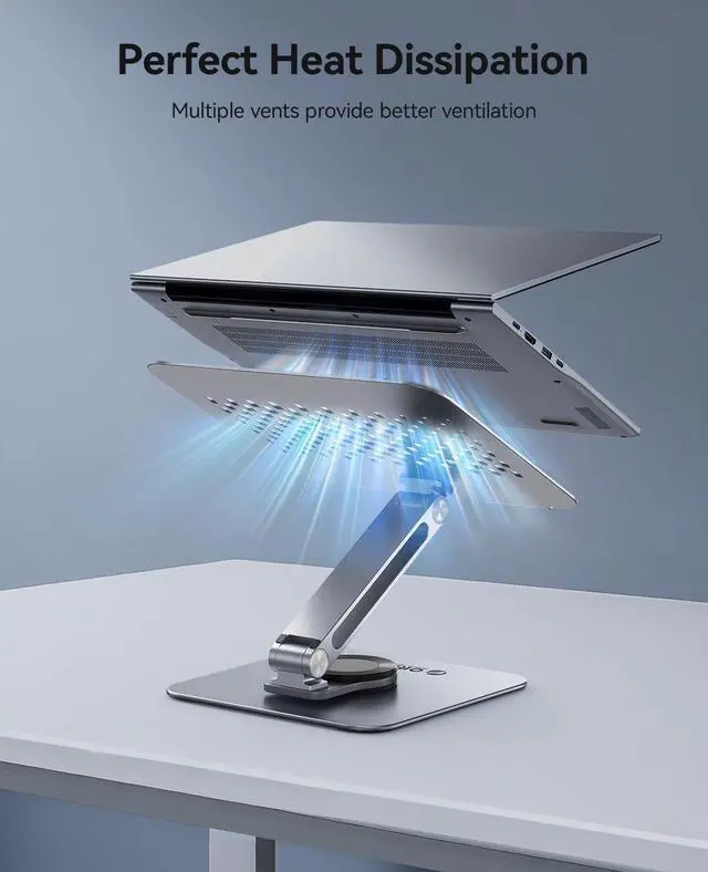 Alt view image 4 of 6 - Adjustable Laptop Stand with 360° Rotating Base, Foldable Aluminum Alloy Laptop Riser for Desk, Compatible with MacBook Neo Air Pro, Dell, HP (Up to 17") - ST10, Gray