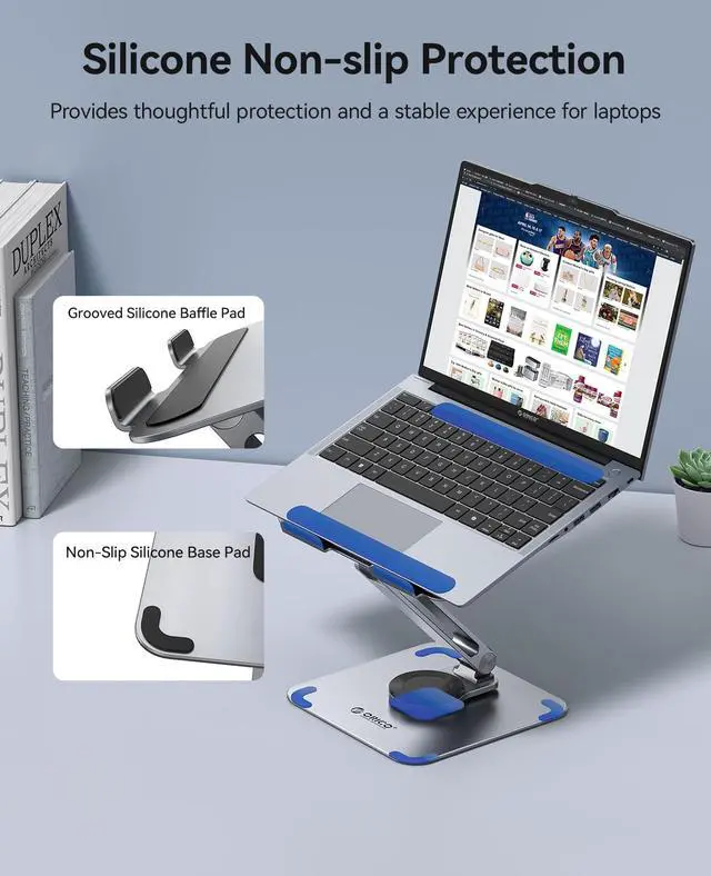 Alt view image 5 of 6 - Adjustable Laptop Stand with 360° Rotating Base, Foldable Aluminum Alloy Laptop Riser for Desk, Compatible with MacBook Neo Air Pro, Dell, HP (Up to 17") - ST10, Gray