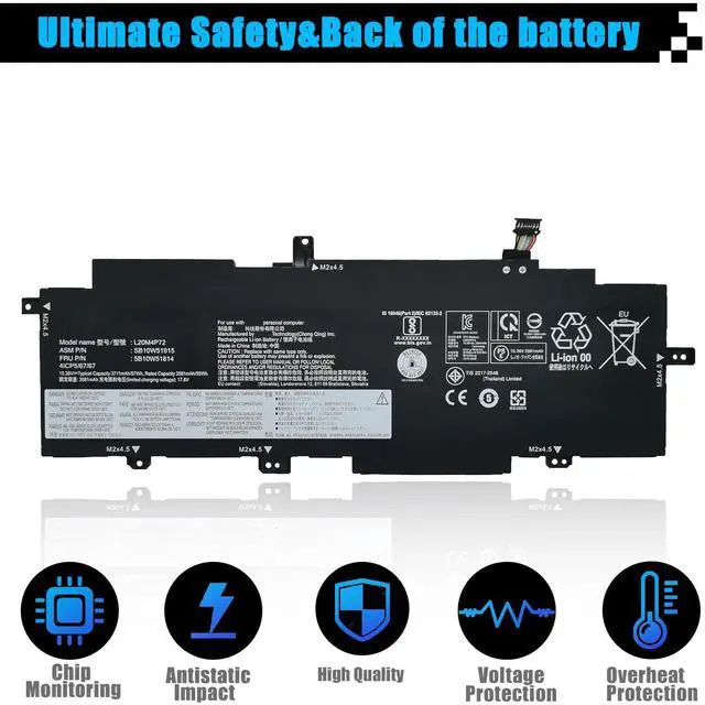 Alt view image 4 of 7 - 57Wh L20M4P72 SB10W51915 Replacement for Lenovo ThinkPad T14s Gen 2 20WM 20WN 20XF 20XG Series SB10W51915 5B10W51814 L20C4P72 SB10W51916 5B10W51815 L20L4P72 SB10W51914 L20D4P72 SB10W51917 15.36V