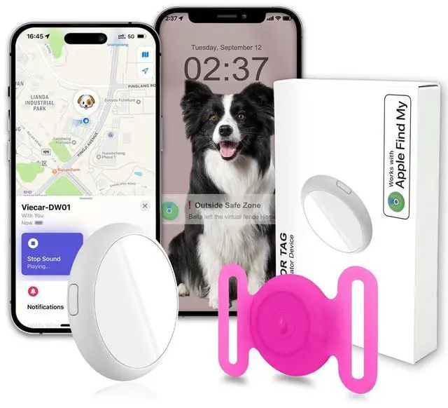 Main image of GPS Tracker for Dogs, Mini GPS Cat Tracker, IPX8 Waterproof GPS Trackers for Cats with Holder, No Monthly Fee, Work with Apple Find My(iOS Only), Smart Trackers for Dogs-YGPink-2