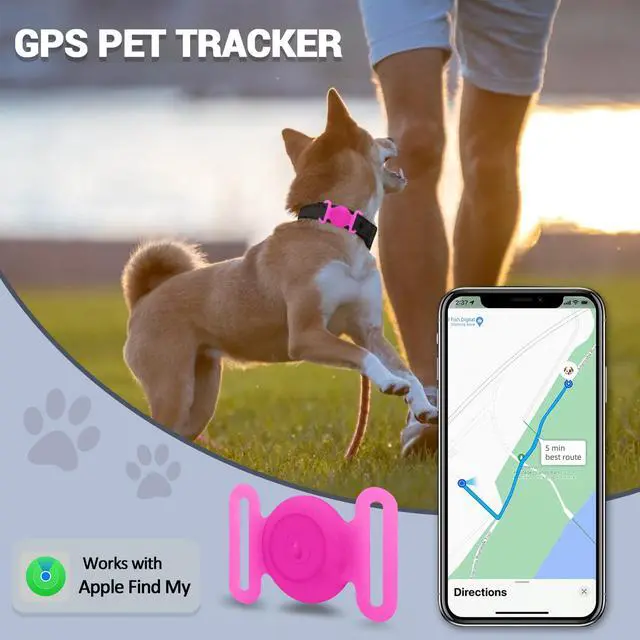 Alt view image 2 of 7 - GPS Tracker for Dogs, Mini GPS Cat Tracker, IPX8 Waterproof GPS Trackers for Cats with Holder, No Monthly Fee, Work with Apple Find My(iOS Only), Smart Trackers for Dogs-YGPink-2