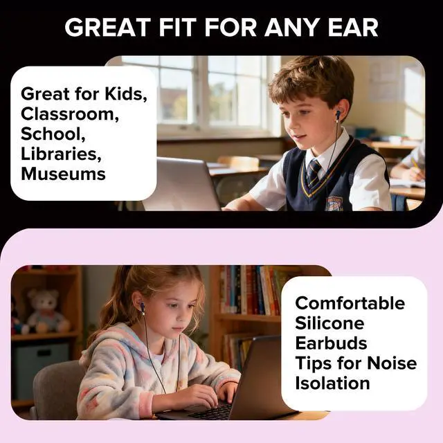 Alt view image 7 of 7 - 50 Pack Bulk Kids Earbuds for Classroom,Student Wired in Ear Headphones for School Librariy,3.5mm Jack,Wholesale Earphones for Chromebook Laptop PCBlack,YS101