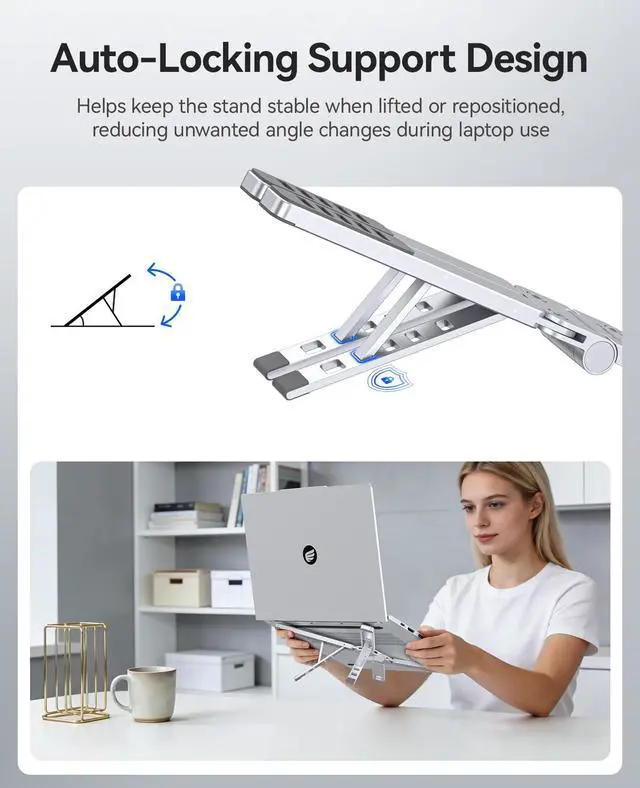 Alt view image 5 of 6 - Portable Laptop Stand for Travel & Desk, Ultra-Compact Foldable Aluminum 3-in-1 Riser for Laptop, Tablet & Phone, 5 Adjustable Heights, Compatible with MacBook/HP/Dell/iPad/iPhone PN1 (Silver)