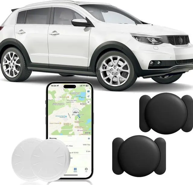 Main image of Car GPS Tracking Device for Vehicles, 2PCS Real Time GPS Tracker for Car Work with Find My (iOS Only),No Monthly Fee (White Tracker, Black Magnetic Case)