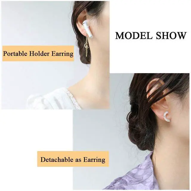Alt view image 3 of 6 - Anti-lost Holder Earrings for AirPods 14K Gold Plated Dangle Earring Wireless Earphone Holder Strap Compatible with AirPods Pro 1 & 2 (Ear Stud-2)