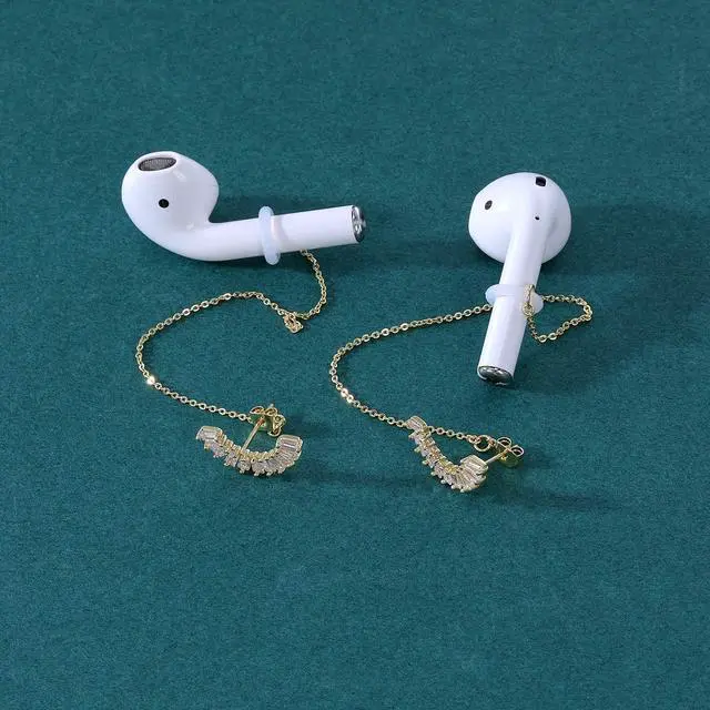 Alt view image 4 of 6 - Anti-lost Holder Earrings for AirPods 14K Gold Plated Dangle Earring Wireless Earphone Holder Strap Compatible with AirPods Pro 1 & 2 (Ear Stud-2)