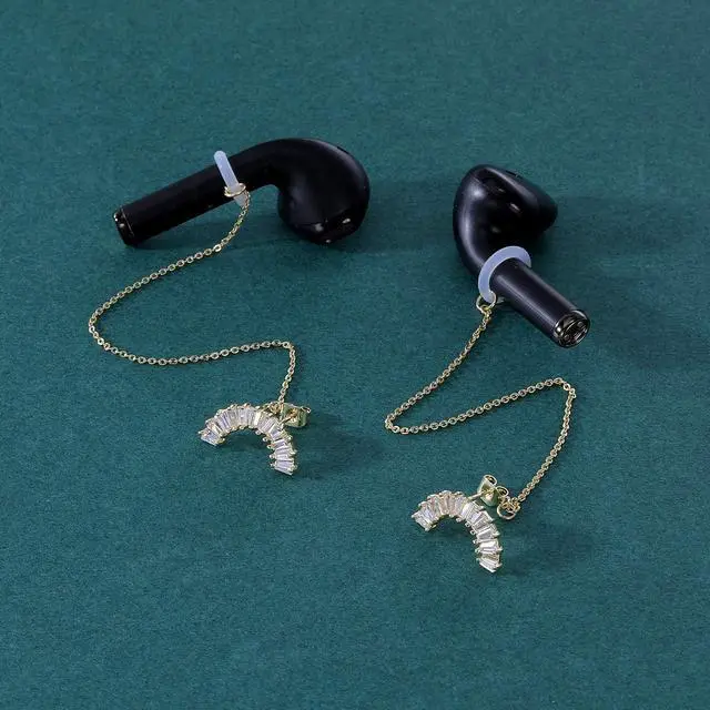 Alt view image 5 of 6 - Anti-lost Holder Earrings for AirPods 14K Gold Plated Dangle Earring Wireless Earphone Holder Strap Compatible with AirPods Pro 1 & 2 (Ear Stud-2)
