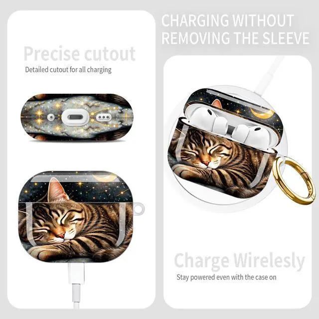 Alt view image 5 of 6 - Compatible with AirPod Pro 3rd Gen(2025) Case,Protective Case for AirPod Pro 3rd Gen, Shockproof with Carabiner, Wireless Charging Compatible for Women Men(Sleeping Cat)