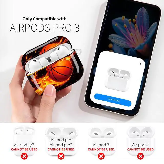 Alt view image 3 of 6 - Compatible with AirPod Pro 3rd Gen(2025) Case,Protective Case for AirPod Pro 3rd Gen, Shockproof with Carabiner, Wireless Charging Compatible for Women Men(Basketball)