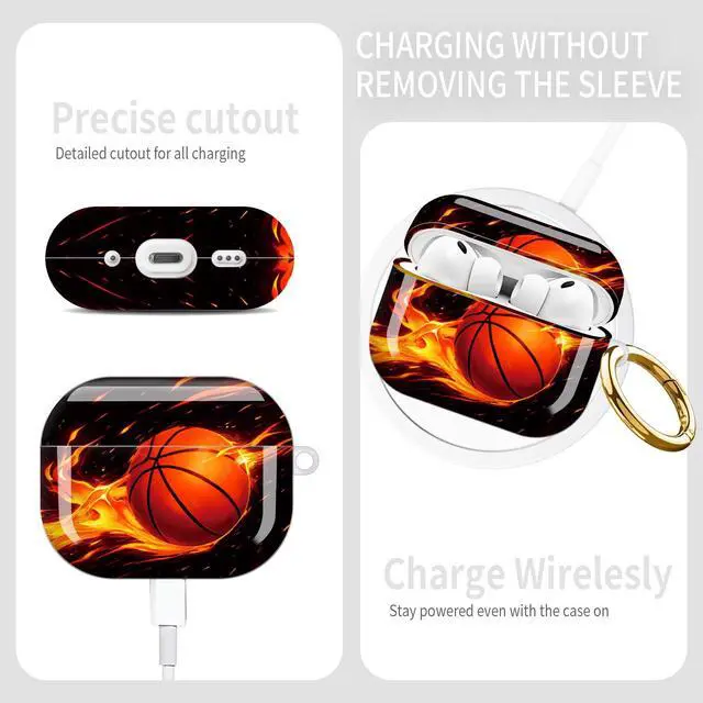 Alt view image 5 of 6 - Compatible with AirPod Pro 3rd Gen(2025) Case,Protective Case for AirPod Pro 3rd Gen, Shockproof with Carabiner, Wireless Charging Compatible for Women Men(Basketball)