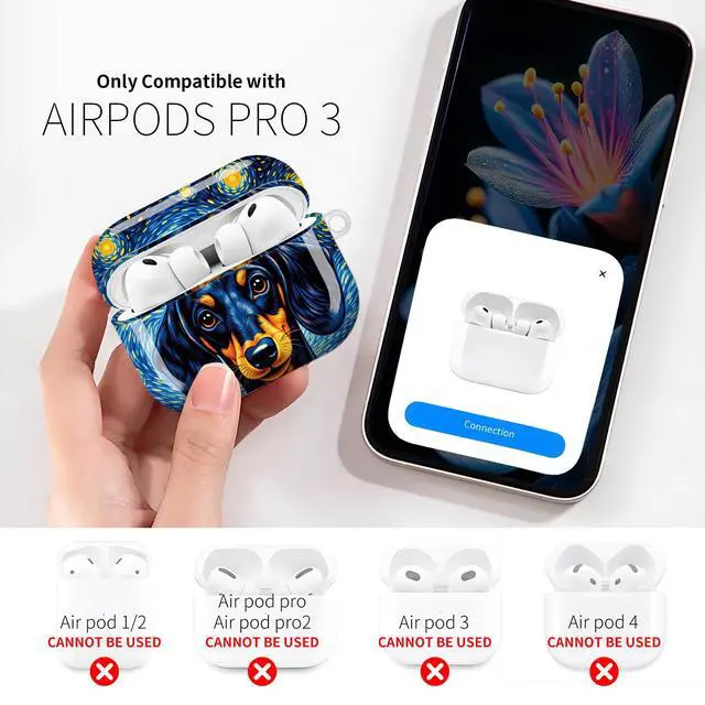Alt view image 3 of 6 - Compatible with AirPod Pro 3rd Gen(2025) Case,Protective Case for AirPod Pro 3rd Gen, Shockproof with Carabiner, Wireless Charging Compatible for Women Men(Starry Night Dog)