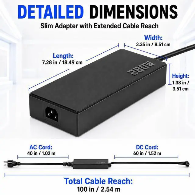 Alt view image 4 of 6 - 280W Charger for ASUS ROG Strix G16 Zephyrus G16 ADP-280EB B 6.0x3.7mm Tip | Fits select SCAR 15/17, Zephyrus M16/S17/Duo 16, Flow X16, TUF A16, Zenbook UX7602BZ and ProArt W730G5T