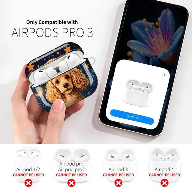 Alt view image 3 of 6 - Compatible with AirPod Pro 3rd Gen(2025) Case,Protective Case for AirPod Pro 3rd Gen, Shockproof with Carabiner, Wireless Charging Compatible for Women Men(Starry Night Poodle)