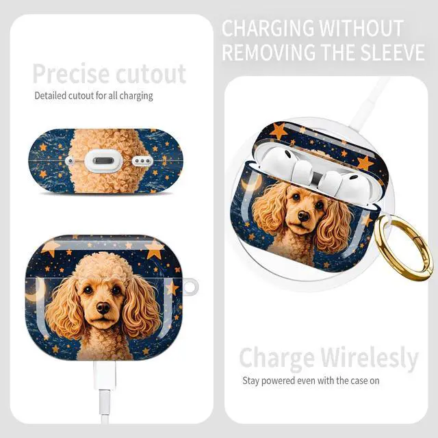 Alt view image 5 of 6 - Compatible with AirPod Pro 3rd Gen(2025) Case,Protective Case for AirPod Pro 3rd Gen, Shockproof with Carabiner, Wireless Charging Compatible for Women Men(Starry Night Poodle)