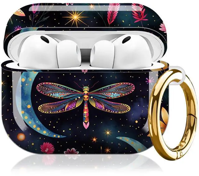 Main image of Compatible with AirPod Pro 3rd Gen(2025) Case,Protective Case for AirPod Pro 3rd Gen, Shockproof with Carabiner, Wireless Charging Compatible for Women Men(Dragonfly and Floral)