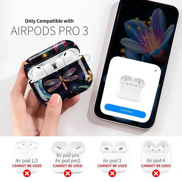 Alt view image 4 of 7 - Compatible with AirPod Pro 3rd Gen(2025) Case,Protective Case for AirPod Pro 3rd Gen, Shockproof with Carabiner, Wireless Charging Compatible for Women Men(Dragonfly and Floral)