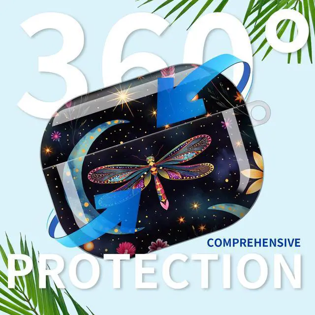 Alt view image 5 of 7 - Compatible with AirPod Pro 3rd Gen(2025) Case,Protective Case for AirPod Pro 3rd Gen, Shockproof with Carabiner, Wireless Charging Compatible for Women Men(Dragonfly and Floral)