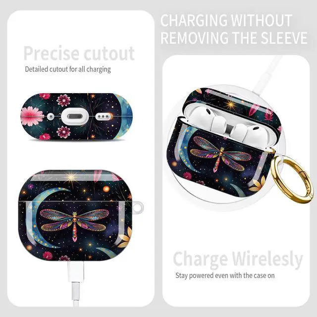 Alt view image 6 of 7 - Compatible with AirPod Pro 3rd Gen(2025) Case,Protective Case for AirPod Pro 3rd Gen, Shockproof with Carabiner, Wireless Charging Compatible for Women Men(Dragonfly and Floral)