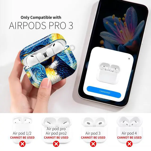 Alt view image 3 of 6 - Compatible with AirPod Pro 3rd Gen(2025) Case,Protective Case for AirPod Pro 3rd Gen, Shockproof with Carabiner, Wireless Charging Compatible for Women Men(Penguin Starry Night)