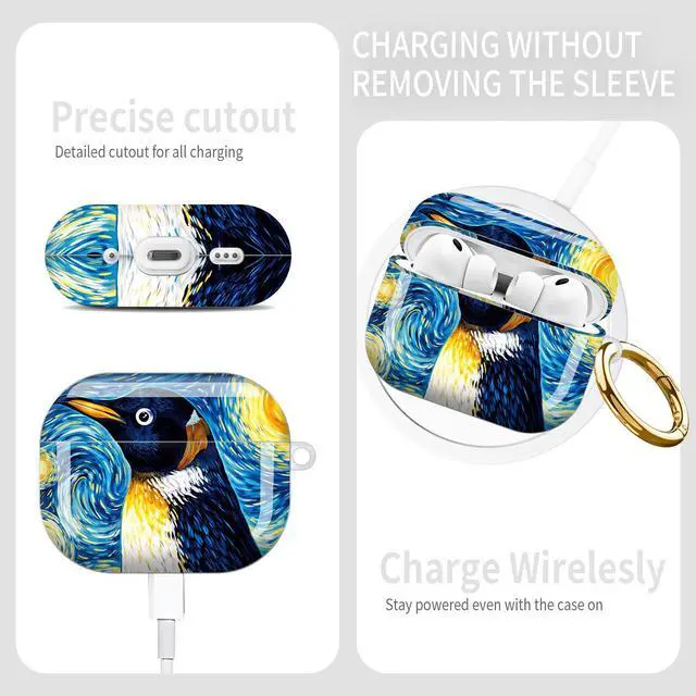 Alt view image 5 of 6 - Compatible with AirPod Pro 3rd Gen(2025) Case,Protective Case for AirPod Pro 3rd Gen, Shockproof with Carabiner, Wireless Charging Compatible for Women Men(Penguin Starry Night)