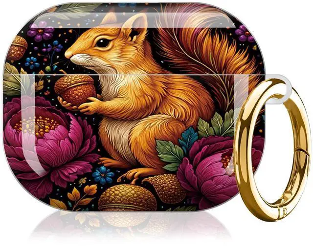 Main image of Compatible with AirPod Pro 3rd Gen(2025) Case,Protective Case for AirPod Pro 3rd Gen, Shockproof with Carabiner, Wireless Charging Compatible for Women Men(Squirrel and Flowers)