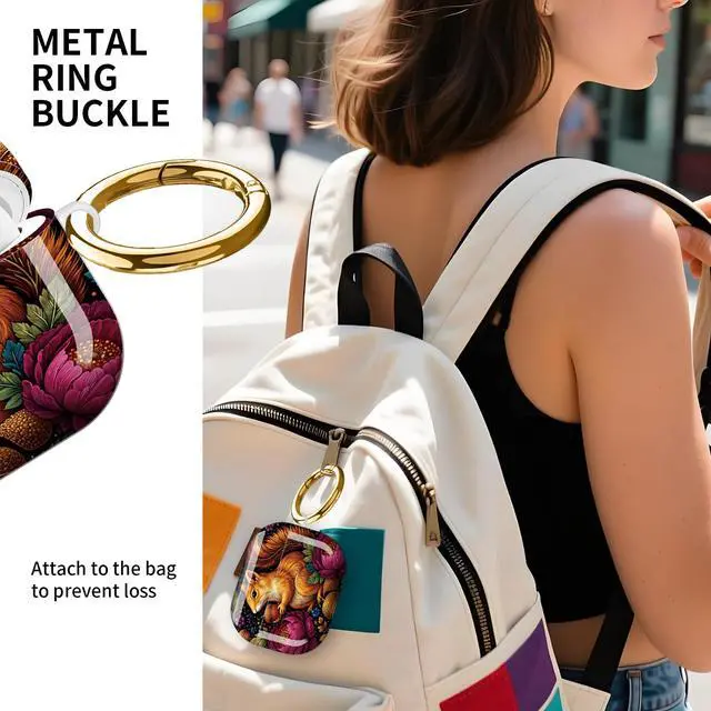 Alt view image 2 of 6 - Compatible with AirPod Pro 3rd Gen(2025) Case,Protective Case for AirPod Pro 3rd Gen, Shockproof with Carabiner, Wireless Charging Compatible for Women Men(Squirrel and Flowers)