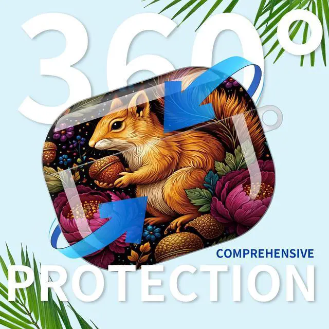Alt view image 4 of 6 - Compatible with AirPod Pro 3rd Gen(2025) Case,Protective Case for AirPod Pro 3rd Gen, Shockproof with Carabiner, Wireless Charging Compatible for Women Men(Squirrel and Flowers)
