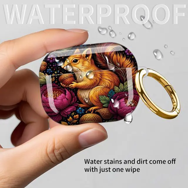 Alt view image 6 of 6 - Compatible with AirPod Pro 3rd Gen(2025) Case,Protective Case for AirPod Pro 3rd Gen, Shockproof with Carabiner, Wireless Charging Compatible for Women Men(Squirrel and Flowers)