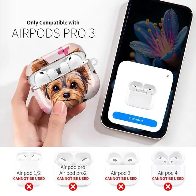 Alt view image 4 of 7 - Compatible with AirPod Pro 3rd Gen(2025) Case,Protective Case for AirPod Pro 3rd Gen, Shockproof with Carabiner, Wireless Charging Compatible for Women Men(Floral Dog)