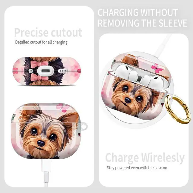 Alt view image 6 of 7 - Compatible with AirPod Pro 3rd Gen(2025) Case,Protective Case for AirPod Pro 3rd Gen, Shockproof with Carabiner, Wireless Charging Compatible for Women Men(Floral Dog)