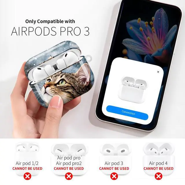 Alt view image 4 of 7 - Compatible with AirPod Pro 3rd Gen(2025) Case,Protective Case for AirPod Pro 3rd Gen, Shockproof with Carabiner, Wireless Charging Compatible for Women Men(Snowy Cat)