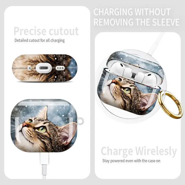 Alt view image 6 of 7 - Compatible with AirPod Pro 3rd Gen(2025) Case,Protective Case for AirPod Pro 3rd Gen, Shockproof with Carabiner, Wireless Charging Compatible for Women Men(Snowy Cat)