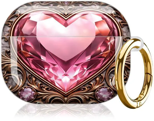 Main image of Compatible with AirPod Pro 3rd Gen(2025) Case,Protective Case for AirPod Pro 3rd Gen, Shockproof with Carabiner, Wireless Charging Compatible for Women Men(Heart Gem Ornate)