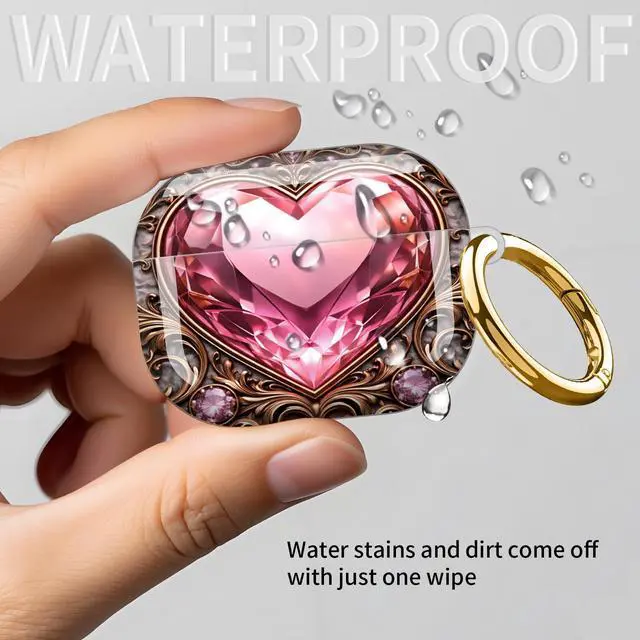 Alt view image 6 of 6 - Compatible with AirPod Pro 3rd Gen(2025) Case,Protective Case for AirPod Pro 3rd Gen, Shockproof with Carabiner, Wireless Charging Compatible for Women Men(Heart Gem Ornate)