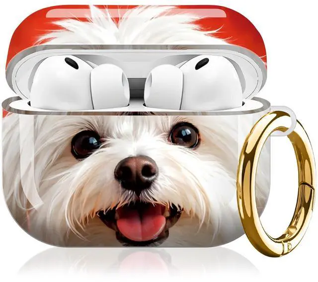 Main image of Compatible with AirPod Pro 3rd Gen(2025) Case,Protective Case for AirPod Pro 3rd Gen, Shockproof with Carabiner, Wireless Charging Compatible for Women Men(White Dog)