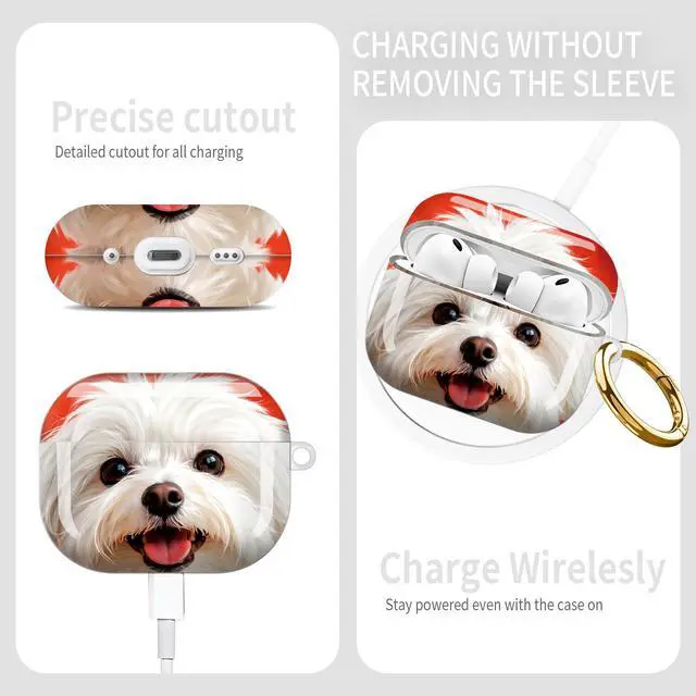 Alt view image 6 of 7 - Compatible with AirPod Pro 3rd Gen(2025) Case,Protective Case for AirPod Pro 3rd Gen, Shockproof with Carabiner, Wireless Charging Compatible for Women Men(White Dog)