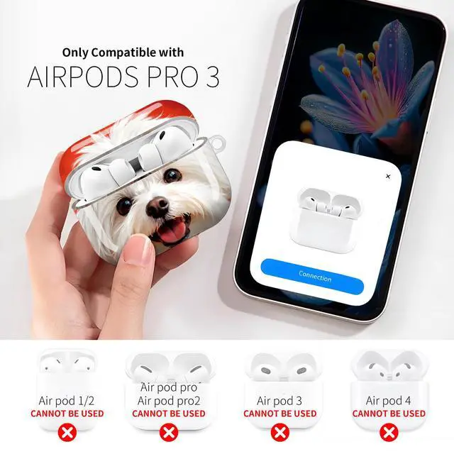 Alt view image 3 of 7 - Compatible with AirPod Pro 3rd Gen(2025) Case,Protective Case for AirPod Pro 3rd Gen, Shockproof with Carabiner, Wireless Charging Compatible for Women Men(White Dog)