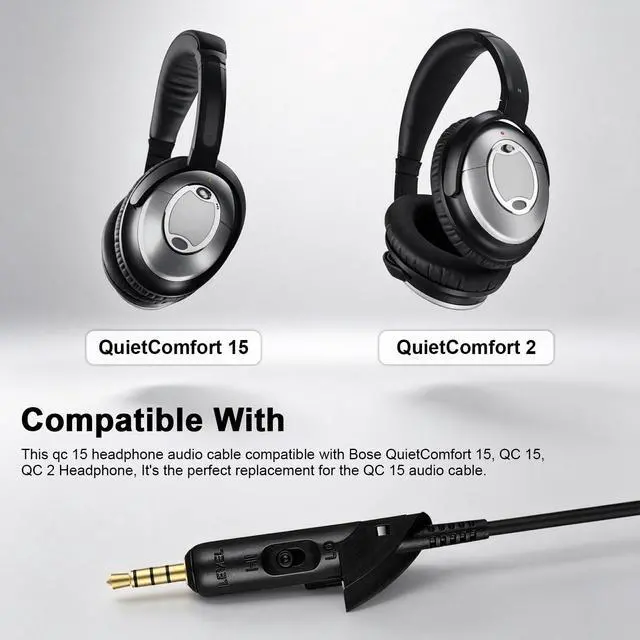 Alt view image 2 of 7 - USB C Replacement Audio Cable for Bose QuietComfort 15, QC 15, QC 2 Headphone for iPhone 17 16 15, Laptop, Headphone Extension Cable (6 FT, 1.8M)