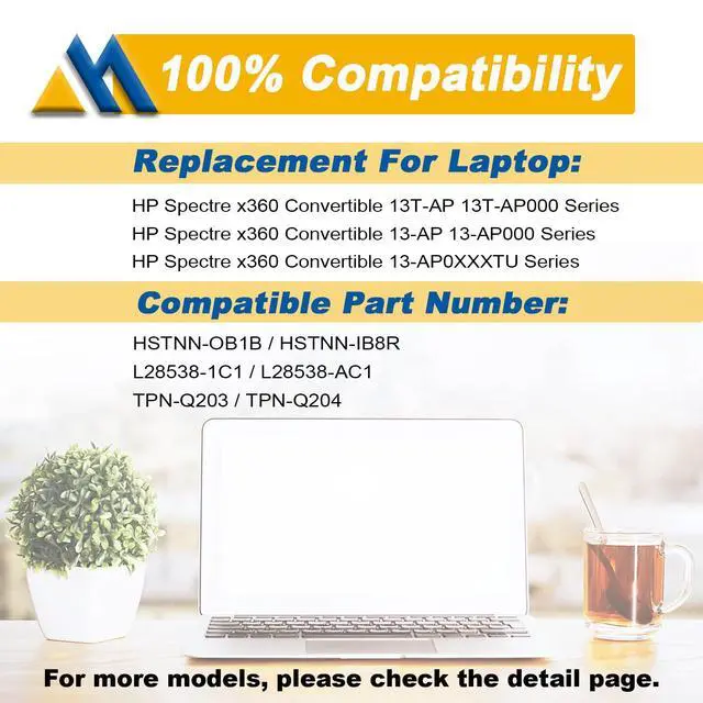 Alt view image 5 of 6 - 61.4Wh SP04XL L28764-005 Laptop Battery Replacement for HP Spectre X360 13T-AP000 13-AP0XXX 13-AP0013DX 13-AP0045NR 13-AP0053DX Series HSTNN-IB8R HSTNN-OB1B L28538-AC1 TPN-Q203 15.4V 3990mAh