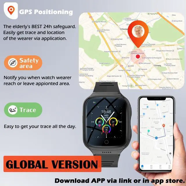 Alt view image 2 of 6 - Elderly 4G GPS Smart Watch Waterproof Senior Real-Time Tracking Phone Video Call SOS Emergency Alarm Voice Message Geo-Fence Touch Screen Pedometer Anti-Lost Tracker Father Mother's Day Global Version