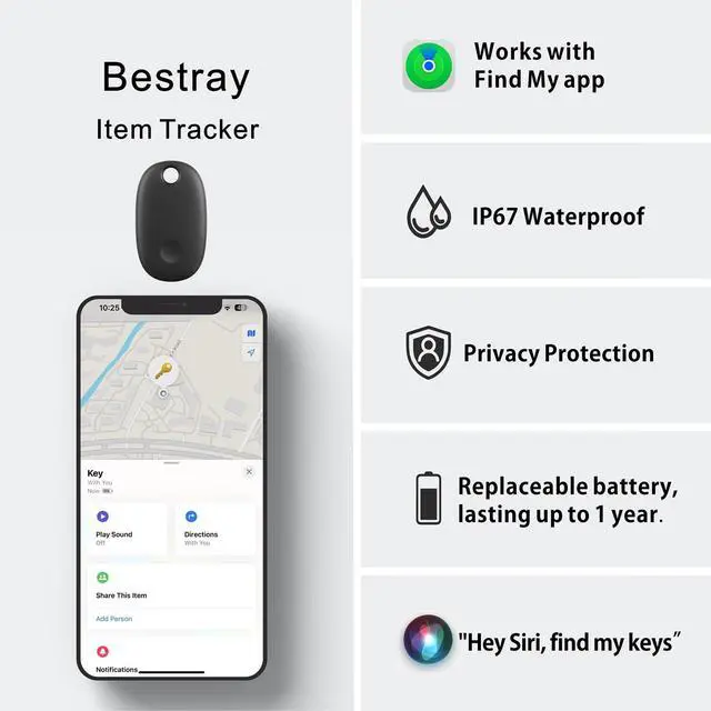 Alt view image 2 of 7 - GPS Tracker Tag, Bluetooth Tracker Works with Apple Find My (iOS Only), Key Finder Item Locator for Keys, Luggage, Backpack, IPX7 Waterproof