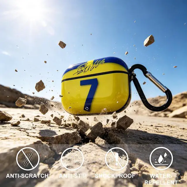 Alt view image 2 of 5 - No. 7 Jersey Bluetooth Headphone Protective Case Compatible with Apple AirPods Pro 2nd and 1st, Silicone Hard Shell with Carabiner (Black, AI-NASSR)