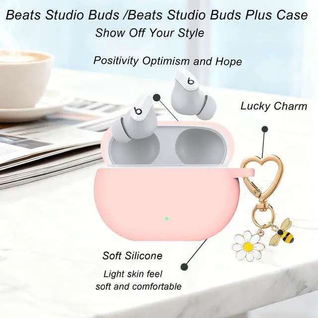 Alt view image 5 of 6 - for Beats Studio Buds Case/Studio Buds Plus Case Cover with Cute Bee Daisy Flower Charm Keychain,Soft Silicone Cover Protective Case for Beats Studio Buds+ Earbuds Charging Case Pink