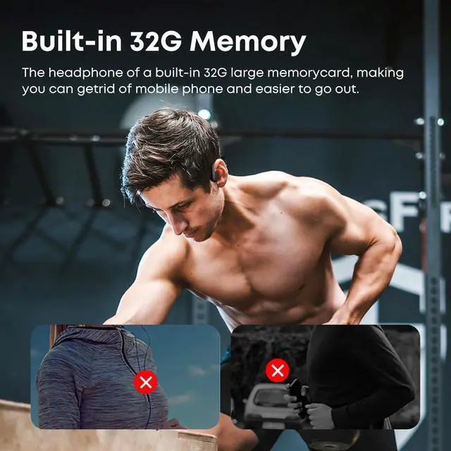 Alt view image 6 of 6 - Bone Conduction Headphones IPX8 Swimming Waterproof Dustproof Sweatproof MP3 Player Headset Underwater Music Player 32GB Memory, Open-Ear Wireless Bluetooth 5.4 with Mic for Running, Cycling