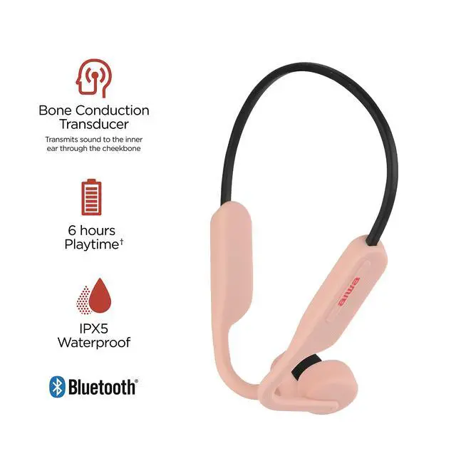 Alt view image 3 of 6 - Bone Conducting Wireless Headphones - Open-Ear Wireless Bluetooth 5.0 Sports Headphones, 6 Hours Playtime, IPX5 Waterproof Earphones for Gym, Running, Hiking, and Cycling, Pink