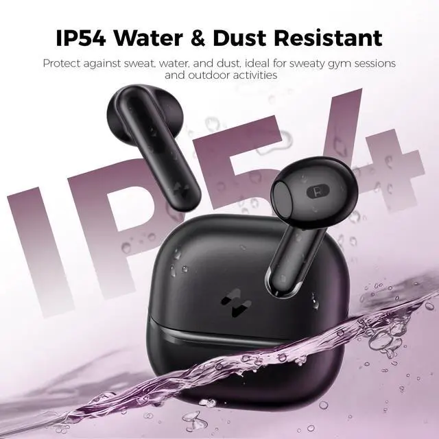 Alt view image 5 of 6 - Space T1 Wireless Earbuds, Adaptive Hybrid Active Noise Cancelling Bluetooth Earbuds, 6-Mic AI ENC, Head-Tracked Spatial Audio, 40.5H Playtime, Semi-in-Ear Fit, Bluetooth 6.0, IP54, Black