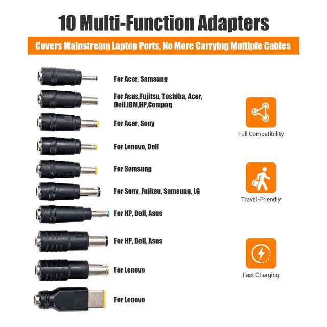 Alt view image 3 of 7 - 100W USB-C DC Laptop Cable, PD 20V 5A, 10 DC Connector Tips | Full 10-Piece DC Plug Set, Overvoltage Overheat Protection, Works For Laptop, Monitor, Router, For Daily Portable Use
