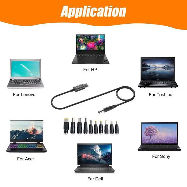 Alt view image 7 of 7 - 100W USB-C DC Laptop Cable, PD 20V 5A, 10 DC Connector Tips | Full 10-Piece DC Plug Set, Overvoltage Overheat Protection, Works For Laptop, Monitor, Router, For Daily Portable Use