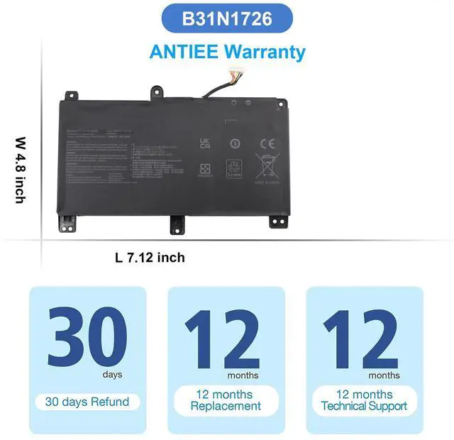Alt view image 7 of 7 - 48Wh B31N1726 Long Line Laptop Battery Replacement for ASUS ROG Strix G531 | G531GT-BI7N6 G531GT ROG Strix G15 G512 G512LI Series 11.4V 4240mAh